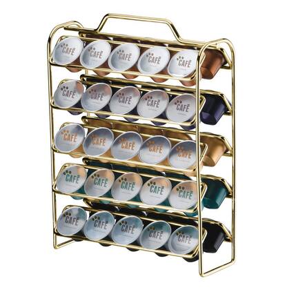 Imagem de Kit Suporte Porta 50 Cápsulas Café Nespresso Guardanapo Copo Descartável Sachês Dourado - Future