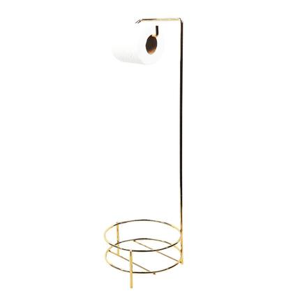 Imagem de Kit Suporte Porta Papel Higiênico Com Lixeira 5L Tampa Cesto Lixo Dourado Chão Banheiro - AMZ