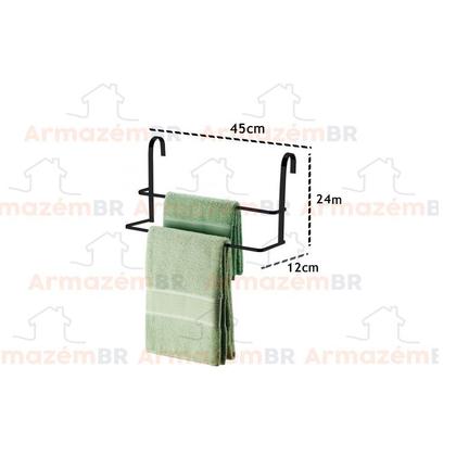Imagem de Kit Suporte Porta Toalha Duplo Toalheiro Box + Prateleira Shampoo Sabonete Banheiro Preto Fosco - Future