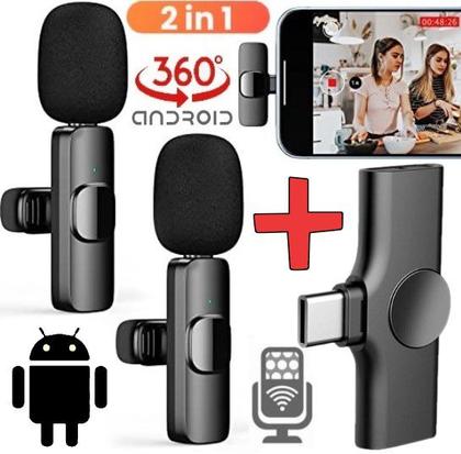 Imagem de Kit Suporte Smartphone Tripé Iluminador Profissional + Microfone Sem Fio Duplo Gravar Vídeo No Celular Selfie Entrevista