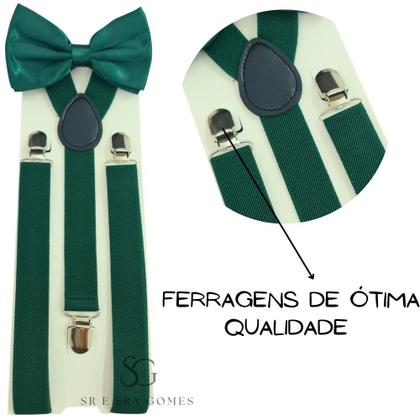 Imagem de Kit Suspensório Verde Musgo + Gravata Borboleta Adulto Para Padrinhos e Eventos
