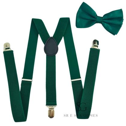 Imagem de Kit Suspensório Verde Musgo + Gravata Borboleta Adulto Para Padrinhos e Eventos