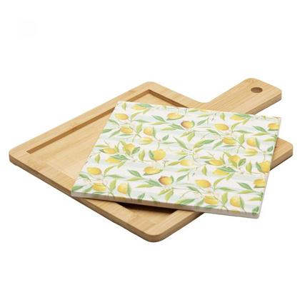 Imagem de Kit Tábua Bambu Faca Siciliano Bandeja Cerâmica 3 Peças C953