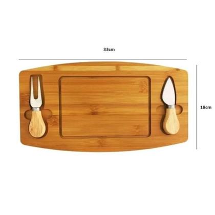 Imagem de Kit tabua de bambu para queijos frios petiscos com garfo faca conjunto 3 pecas