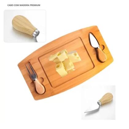 Imagem de Kit tabua de bambu para queijos frios petiscos com garfo faca conjunto 3 pecas