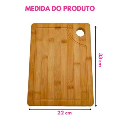 Imagem de Kit Tábua De Corte Madeira Bambu Retangular 33CM Carne Servir Churrasco Frios