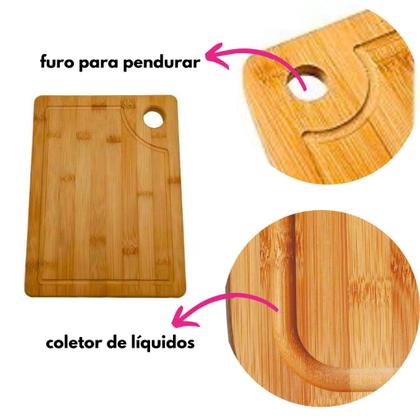 Imagem de Kit Tábua De Corte Madeira Bambu Retangular 33CM Carne Servir Churrasco Frios