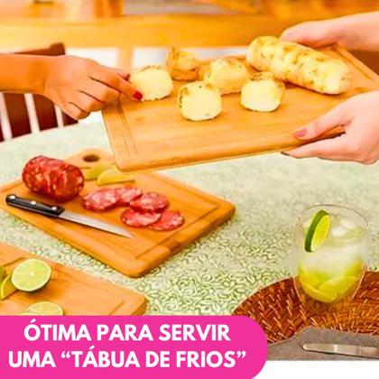 Imagem de Kit Tábua De Corte Madeira Bambu Retangular 33CM Carne Servir Churrasco Frios