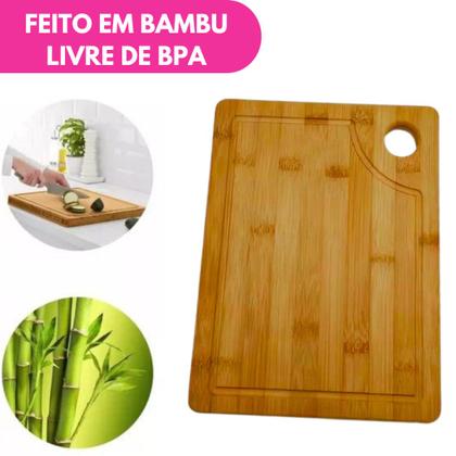 Imagem de Kit Tábua De Corte Madeira Bambu Retangular 33CM Carne Servir Churrasco Frios