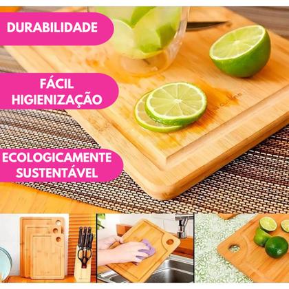 Imagem de Kit Tábua De Corte Madeira Bambu Retangular 33CM Carne Servir Churrasco Frios