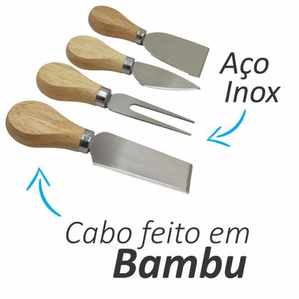 Imagem de Kit Tábua De Frios Queijo Petisqueira Em Bambu Espátulas 04 Peças
