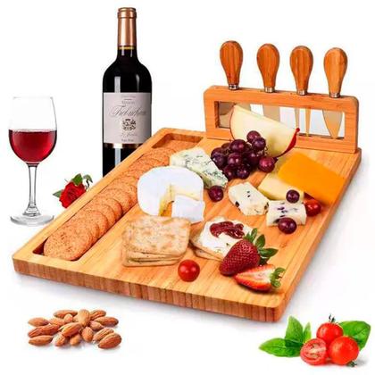 Imagem de Kit Tábua De Queijos E Frios Para Servir Em Bambu Com Facas