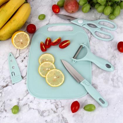 Imagem de kit Tabua Faca Bainha Descascador Tesoura de Cozinha 5 Peças