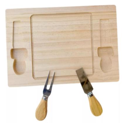 Imagem de Kit tabua frios bambu queijo talheres faca garfo inox