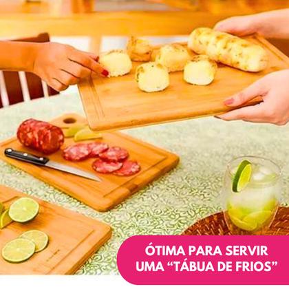Imagem de Kit Tábua Para Corte Em Madeira Bambu E Facas Cozinha Peixeira Profissional 7” e 6” Comida Chef