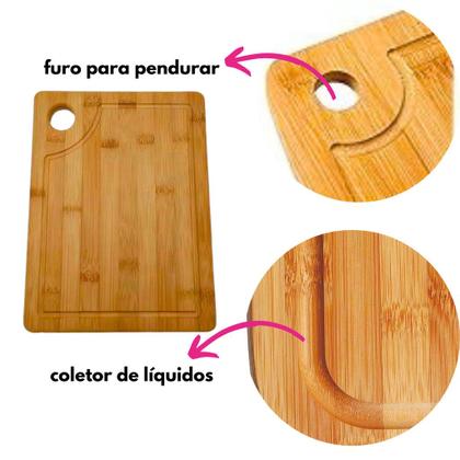 Imagem de Kit Tábua Para Corte Em Madeira Bambu E Facas Cozinha Peixeira Profissional 7” e 6” Comida Chef