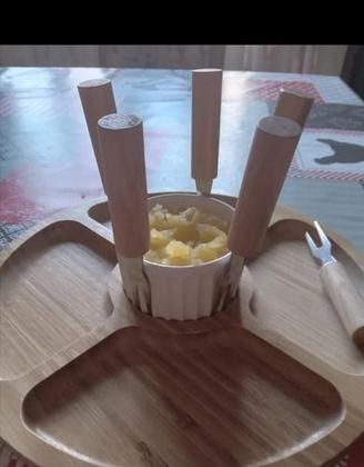 Imagem de Kit Tábua Petisqueira Bambu Servir Petiscos Frios Garfinhos Ramequin