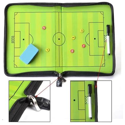 Imagem de Kit tabuleiro magnetico de treinamento futebol estrategia placa tatica dobravel prancheta treinador time fichario com zi