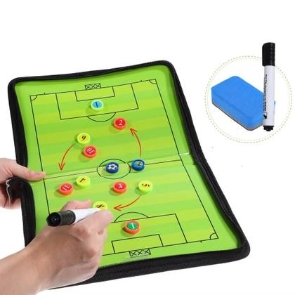 Imagem de Kit tabuleiro magnetico de treinamento futebol estrategia placa tatica dobravel prancheta treinador time fichario com zi