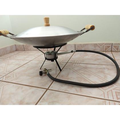 Imagem de Kit Tacho Disco de Arado 40cm 4mm Em Aço Carbono Com Borda e Tampa de Alumínio Reforçado + Fogareiro Flex Gás/ Alcool