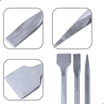 Imagem de Kit Talhadeiras E Ponteiro Para Martelete 3 Peças Sds Plus Encaixe Rápido Concreto Aço 20mm 40mm Ponteira