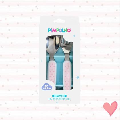 Imagem de Kit Talher Infantil Colher e Garfo Em Inox Pimpolho Rosa