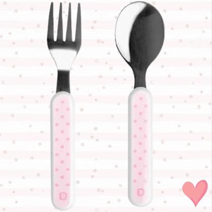 Imagem de Kit Talher Infantil Colher e Garfo Em Inox Pimpolho Rosa