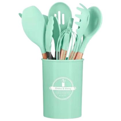 Imagem de Kit Talher Utensílios Cozinha 12 Peças Silicone Panela Antiaderente Jogo Cozinha 12 Peças Silicone Antiaderente Completo
