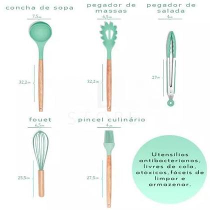 Imagem de Kit Talher Utensílios Cozinha 12 Peças Silicone Panela Antiaderente Jogo Cozinha 12 Peças Silicone Antiaderente Completo