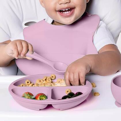 Imagem de Kit Talheres Bebê Ursinho Buba Garfo Colheres Silicone Rosa +6m Treinamento