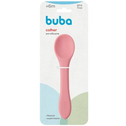 Imagem de Kit Talheres Bebê Ursinho Buba Garfo Colheres Silicone Rosa +6m Treinamento