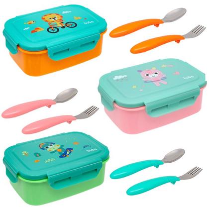 Imagem de Kit Talheres + Bento Box Lancheira Com Divisórias Zoo Buba