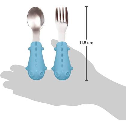 Imagem de Kit Talheres Cabo em Silicone Inox Azul Dino 15819 - Buba