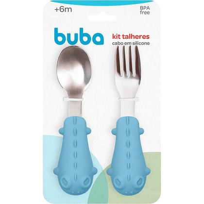 Imagem de Kit Talheres Cabo em Silicone Inox Azul Dino 15819 - Buba