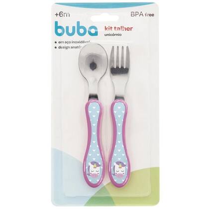 Imagem de Kit Talheres Colher E Garfo Animal Fun Infantil Bebê Em Aço Inoxidável Buba Original