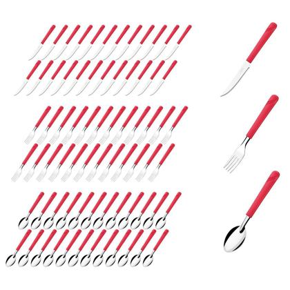 Imagem de Kit Talheres Colher Faca Garfo Luna Cabo Vermelho - 72un