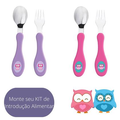 Imagem de Kit Talheres Infantil com Colher e Garfo Animais em Inox Não Machuca