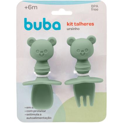 Imagem de Kit Talheres Infantil em Silicone  Ursinho - Verde - Buba