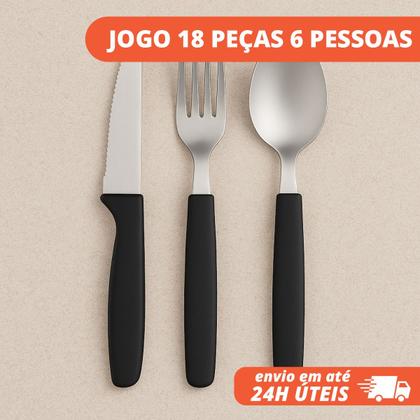 Imagem de Kit Talheres Preto 18 Peças Mesa Jantar Churrasco Moderno
