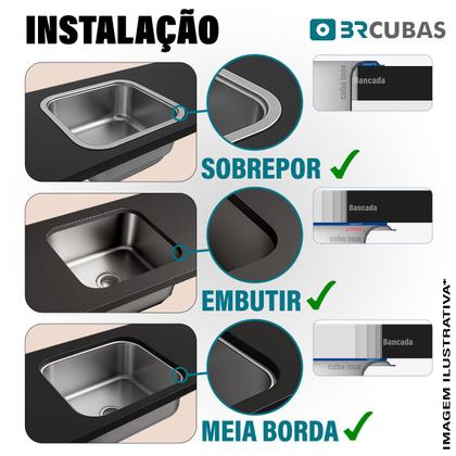 Imagem de Kit Tanque 50x40 Aço Inox Acetinado Premium + Válvula