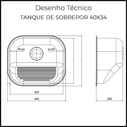 Imagem de Kit Tanque Inox 40 x 40 22 Litros Embutir E Sobrepor lavanderia com valvula e sifao