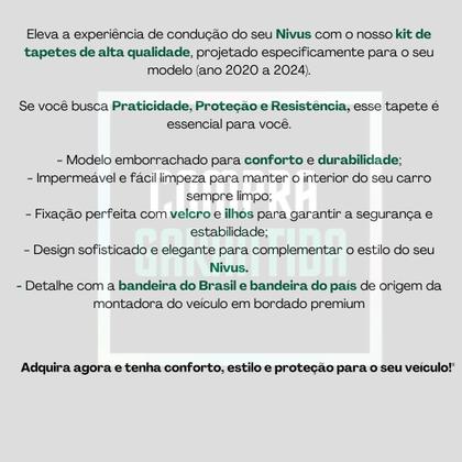 Imagem de Kit Tapete Automotivo Interno P/ Nivus Porta Malas Emborrachado Impermeável Facil Limpeza Sem Odor