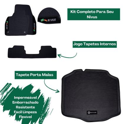 Imagem de Kit Tapete Automotivo Interno P/ Nivus Porta Malas Emborrachado Impermeável Facil Limpeza Sem Odor