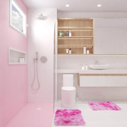 Imagem de Kit Tapete Banheiro Felpudo Peludo Mesclado Rosa 40 x 60 cm