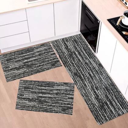 Imagem de Kit Tapete Capacho e Passadeira Cozinha 3 Peças Antiderrapante Decoração Diversas Estampas