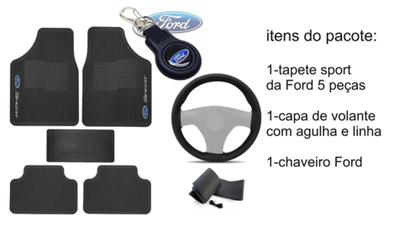 Imagem de Kit Tapete de Borracha + Capa de Volante + Chaveiro para Ford Fiesta 2014 Até 2023