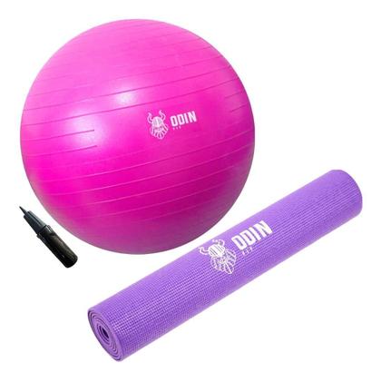 Imagem de Kit Tapete De Yoga Pvc Bola Pilates 55Cm Rosa Ioga Odin Fit