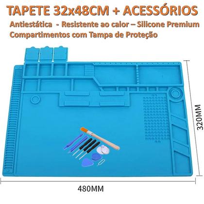Imagem de Kit Tapete Silicone Antiestática Grande 48x32cm + acessórios