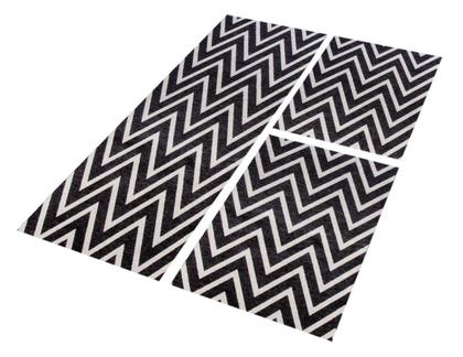 Imagem de Kit Tapetes e Passadeira De Cozinha 3 Peças Antiderrapante Chevron Zig Zag Geométrico Preto e Cinza