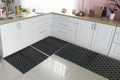 Kit Tapetes e Passadeira De Cozinha 3 Peças Antiderrapante Londres Geométrico Preto e Branco - Ibitinga Decora Imagem de Kit Tapetes e Passadeira De Cozinha 3 Peças Antiderrapante Londres Geométrico Preto e Branco